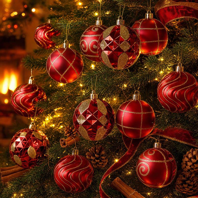 New 8cm Hand-Painted Christmas Ornaments Set - 16 Plated Plastic Balls