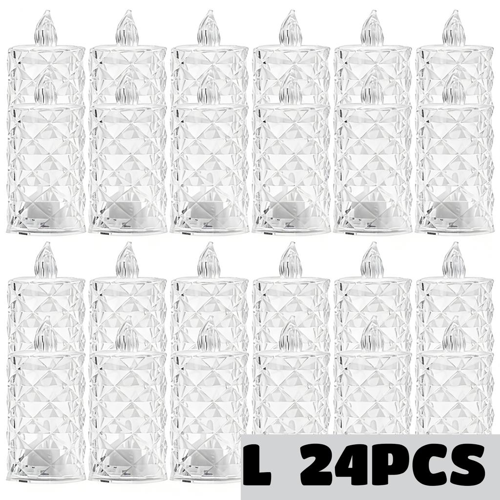 24PCS LED Flameless Candles Crystal Electronic Night Lamp for Date Party Valentine's Day Bedroom Wedding Christmas Decorations