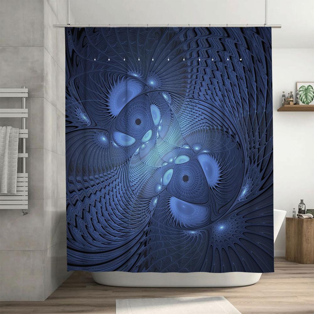 Blue Fractal Pattern Shower Curtain Modern Bathroom Decor For Bath Tub Waterproof Fabric With Rings Perfect Gift Idea