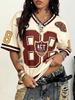 Women's Plus Size V-Neck Drop Shoulder Letter Print Loose Casual T-Shirt