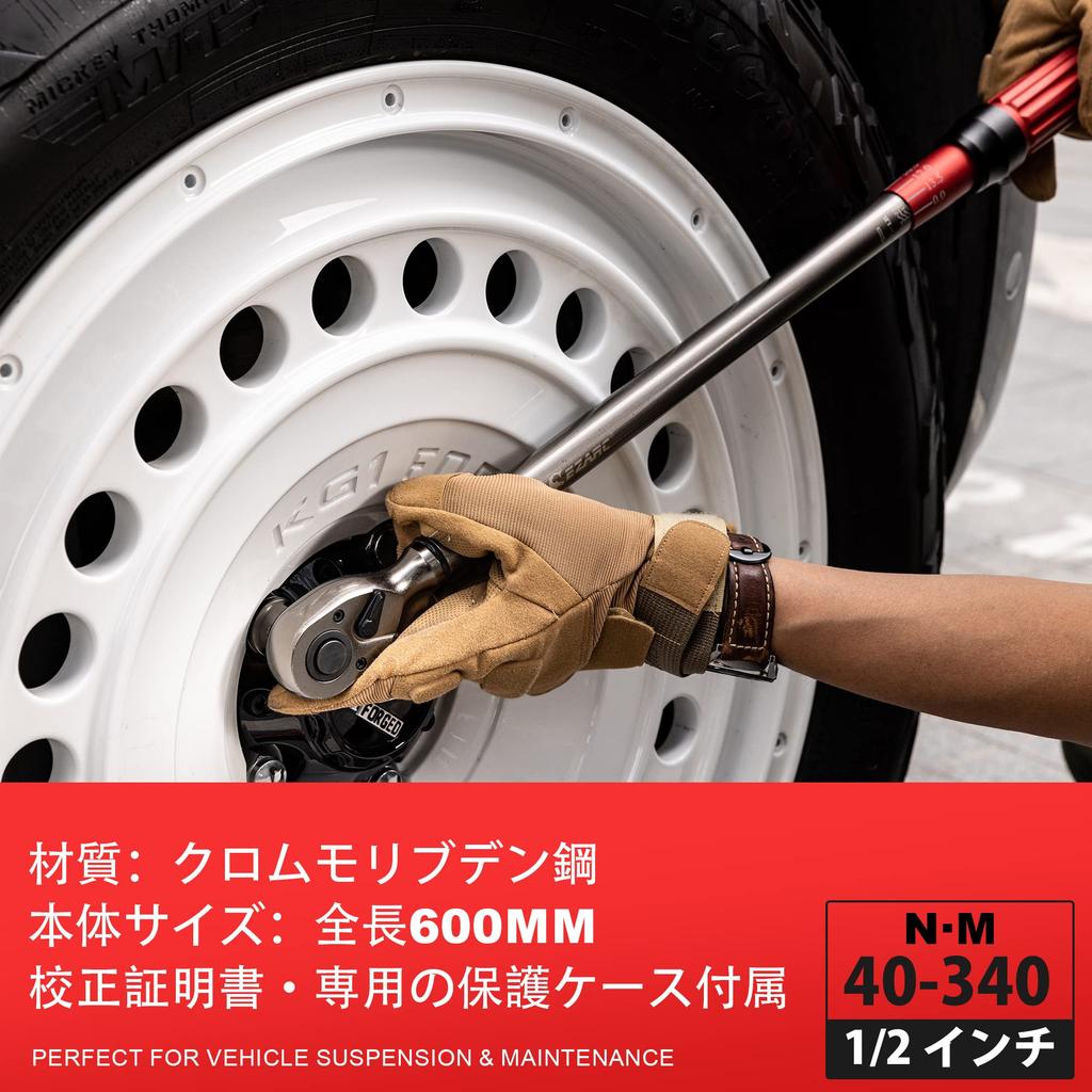 EZARC Torque Wrench Socket Angle Preset Type Accuracy Overall Length 600mm Chrome Molybdenum Steel Tire Change Rotation Reverse Thread Compatible