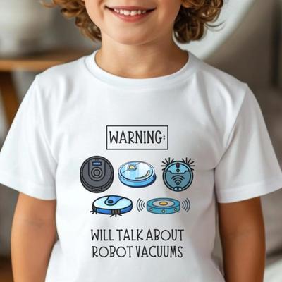 Funny Robot Vacuum Print Children TShirt Kid Tee Shirt Round Neck Surfing Boy Girl Tshirt Summer Short Sleeve