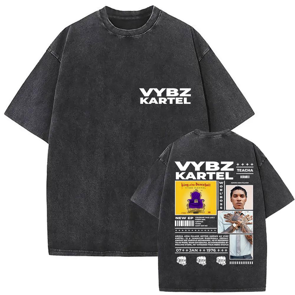 Vintage Gewassen Vybz Kartel Wereldtournee 2025 Merchandise T-shirt Heren Gotische Hip Hop Oversized T-shirts 100% Katoen T-shirt Streetwear