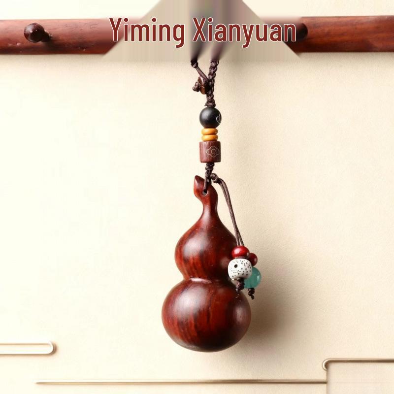 Yiming Xianyuan Zitan Wood Carved Green Sandalwood Portable Fu Lu Gourd