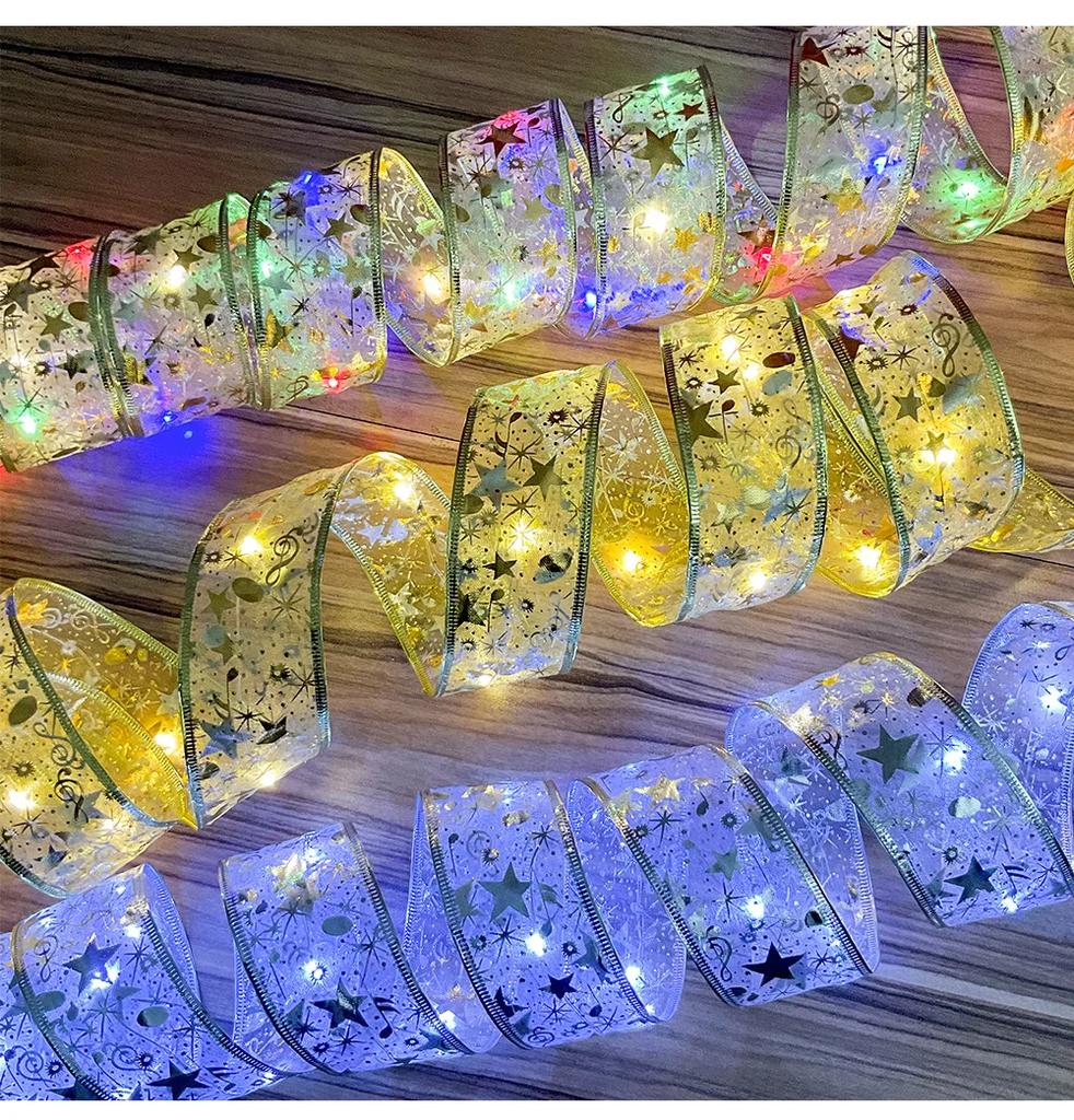 Aswesaw Christmas Tree Decoration 10m LED Ribbon Fairy Lights Strings Christmas Ribbon With LED Navidad New Year 2024 Home Decor
