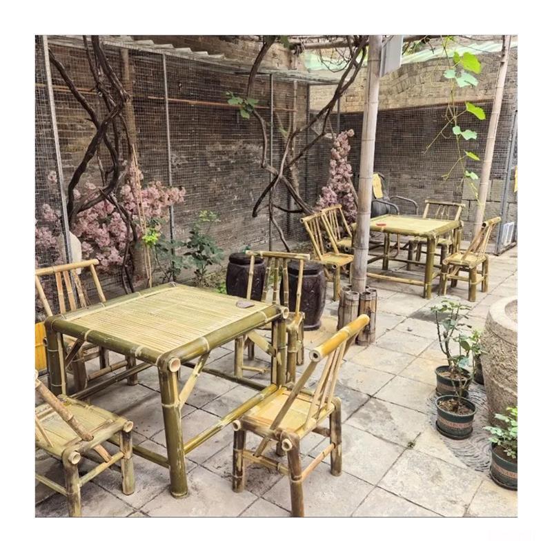Bamboo Outdoor Table and Chair Set for Courtyard, Balcony, and Homestay Leisure Activities