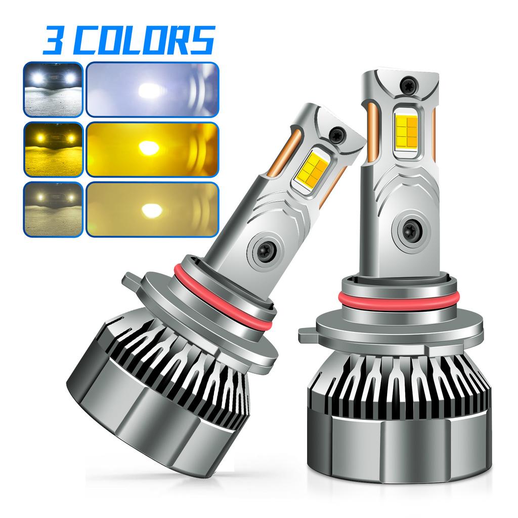 H11 High Power Three-color LED Headlight Double Copper Tube 120W Car Light Led12V Car 24V Truck H7H4