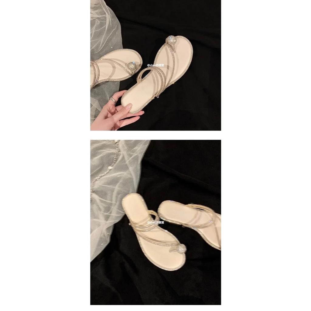 Sandales d'été pour femmes, nouvelle mode, sandales de plage, pantoufles plates à strass, sandales de luxe, chaussures de créateurs pour femmes