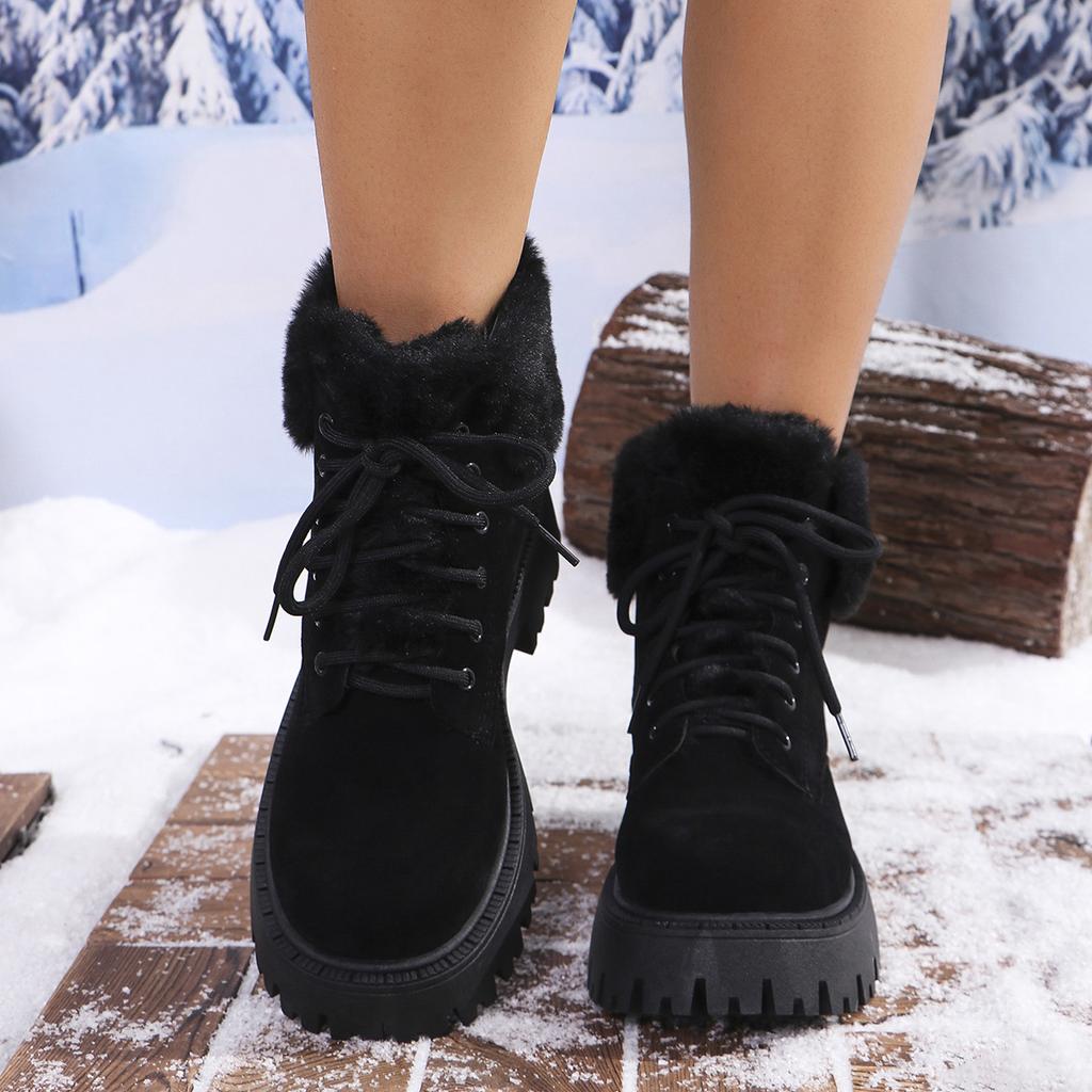 fashion Leopard Print Chunky Platform Ankle Boots for Women 2024 Winter Fashion Plush Warm Snow Boots Woman Thick Sole Fur Cotton Shoes
