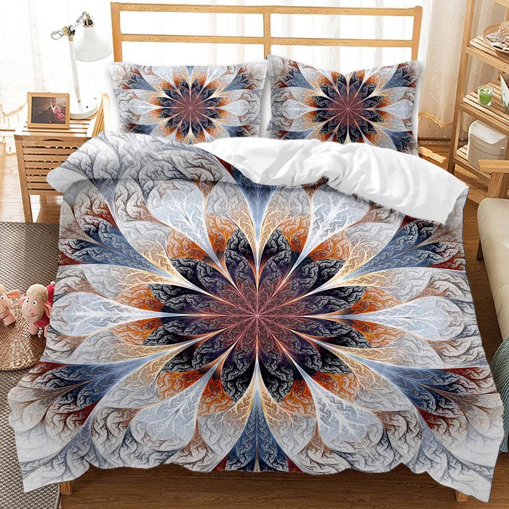Povlak na přikrývku Bohemian Mandala Queen Size Kravata Spirála Povlak na přikrývku Hippie Boho Povlečení Exotická květinová polyesterová přikrývka