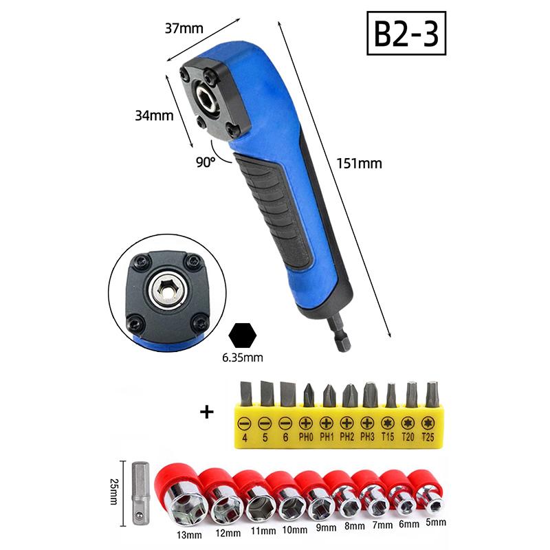 90 Angle Screwdriver Set Socket Holder Adapter Adjustable Bits Drill Bit Screw Driver Tool Hex Bit Socket Slotted Phillips Bits