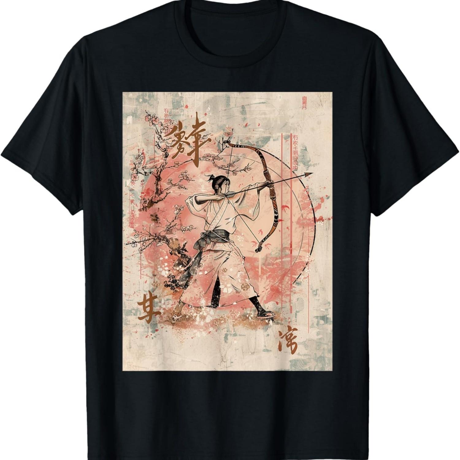 Traditional  Kyudo Archery Art Cherry Blossom Design T-Shirt S чёрный