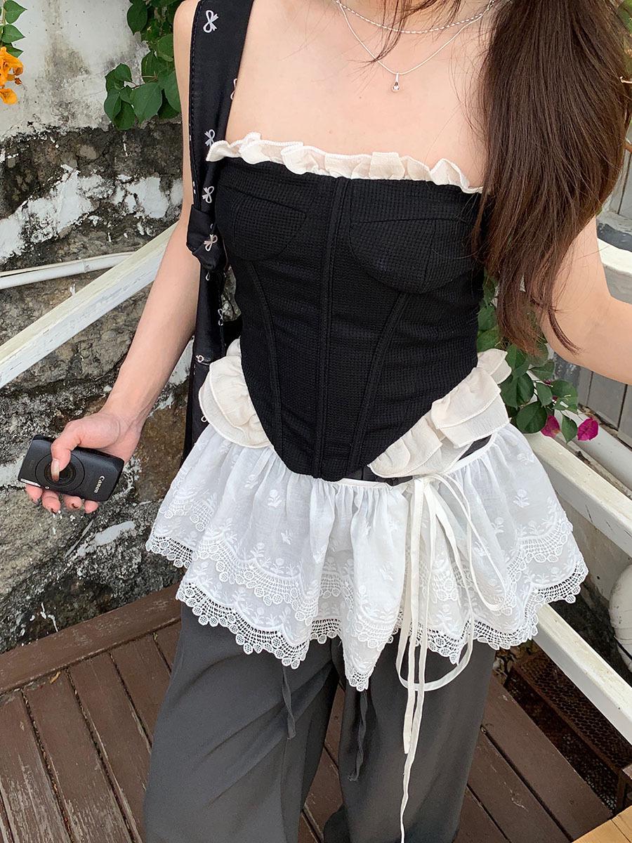 

Белая вышитая кружевная юбка - корейский стиль, трехслойная хлопковая сетка для весны и осени One Size