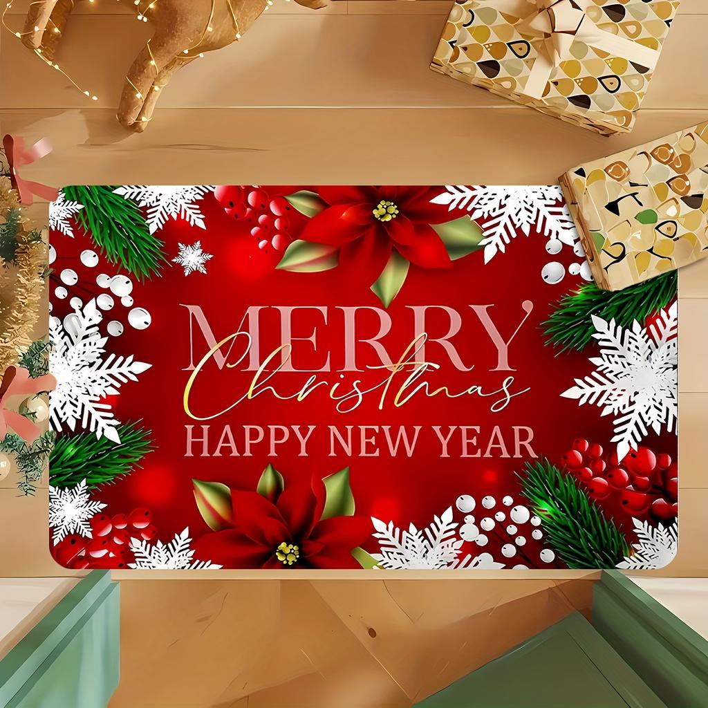 1Pcs Anti Fatigue Kitchen Rugs Christmas Print Waterproof Non-Slip Thick Cushioned Kitchen Mat Heavy Duty Comfort Standing Mat for Kitchen