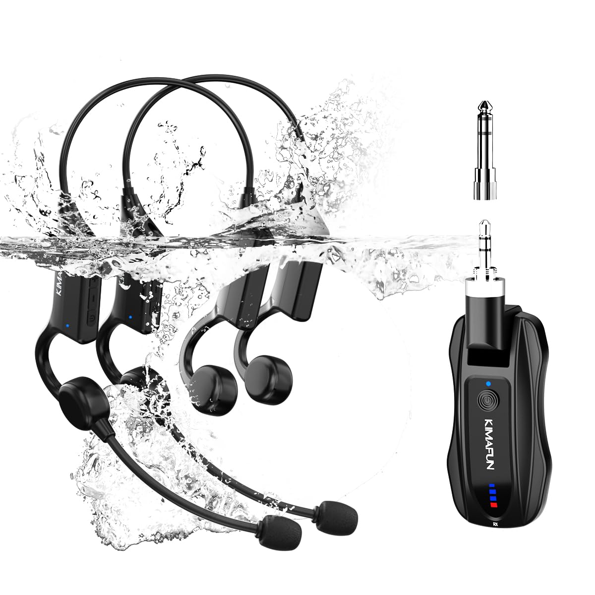 

KIMAFUN Fully Waterproof Wireless Headset IP67 for and Karaoke at the Pool or Compatible with and Lightweight Design Microphone, 2-Person, 2.4G