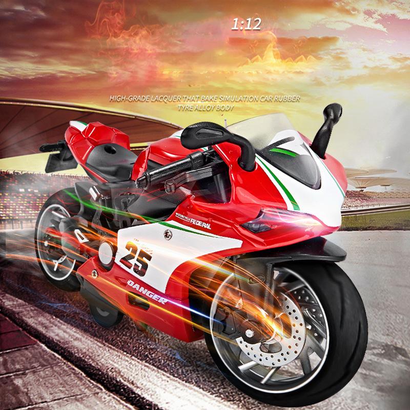 1/12 Scale Ducati Diecast Motorcycle Model Toy, Pull Back Toy with Sound and Light for Kids Toddler Boys Girls Gift Collection