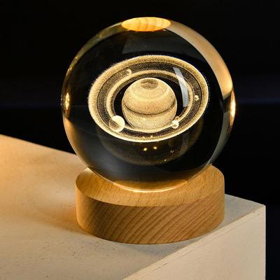 Luminous Crystal Ball Night Light with Inner Carving On Wooden Base - Creative Birthday Gift and Desktop Ornament