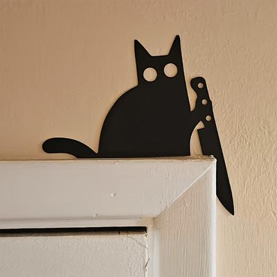 2Pcs Metal Adorable Cat Door Topper Reversible Cat Door Frame Decoration Cute and Funny for Home Decor Easy Installation Black