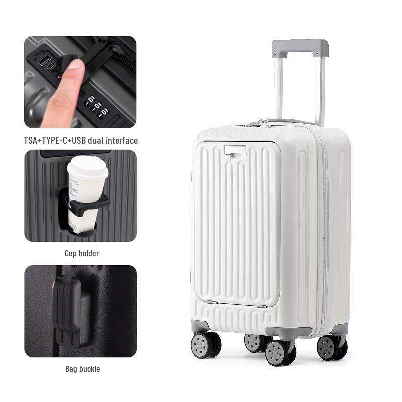 

20-дюймовый легкий матовый чемодан-тележка с фронтальной загрузкой для ручной клади, 24-дюймовый дорожный чемодан, кожаный кейс. 20-inch [Carry-on]