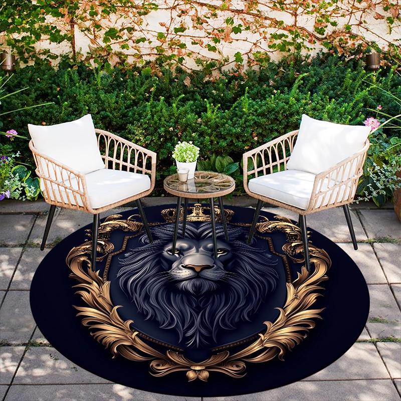 Black Lion pattern round rug,Carpet Rug for Living Room Bedroom Sofa Playroom Decor,Non-slip Floor Mat,Holiday Gifts and Birthday Gifts