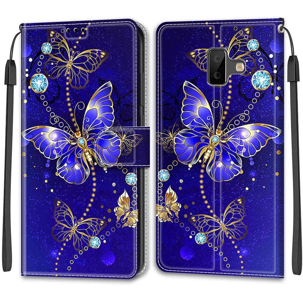 Luxury Painted Leather Case Wallet Book Style Protective Cover for Samsung Galaxy J6 Prime/J6 Plus/J6 (2018) J600/J5/J3