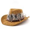 Trendy Skull Feather Cowboy Hat Men'S And Women'S Spring  Autumn Outdoor Sunshade Hat Tourism Knight Hat Cool Western Cowboy Hat