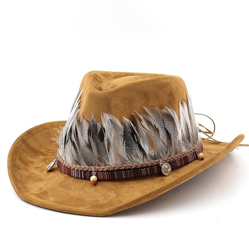 Trendy Skull Feather Cowboy Hat Men'S And Women'S Spring Autumn Outdoor Sunshade Hat Tourism Knight Hat Cool Western Cowboy Hat