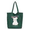 Checkered Embroidered Puppy Printed Canvas Shoulder Bag Outdoor Crossbody Bag