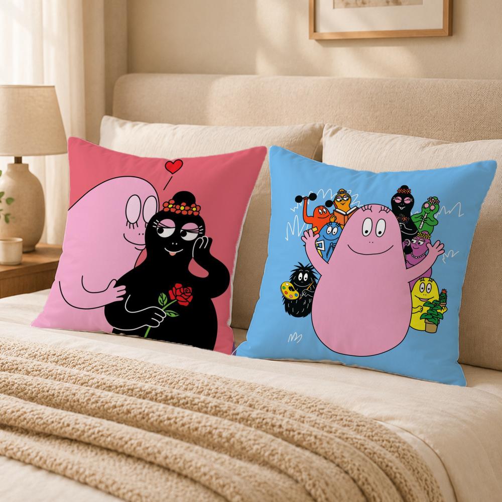 Cartoon B-BarbapapaS Cushion Cover Double-Sided Printed Pillow Cover Hypoallergenic Dust-Mite Proof