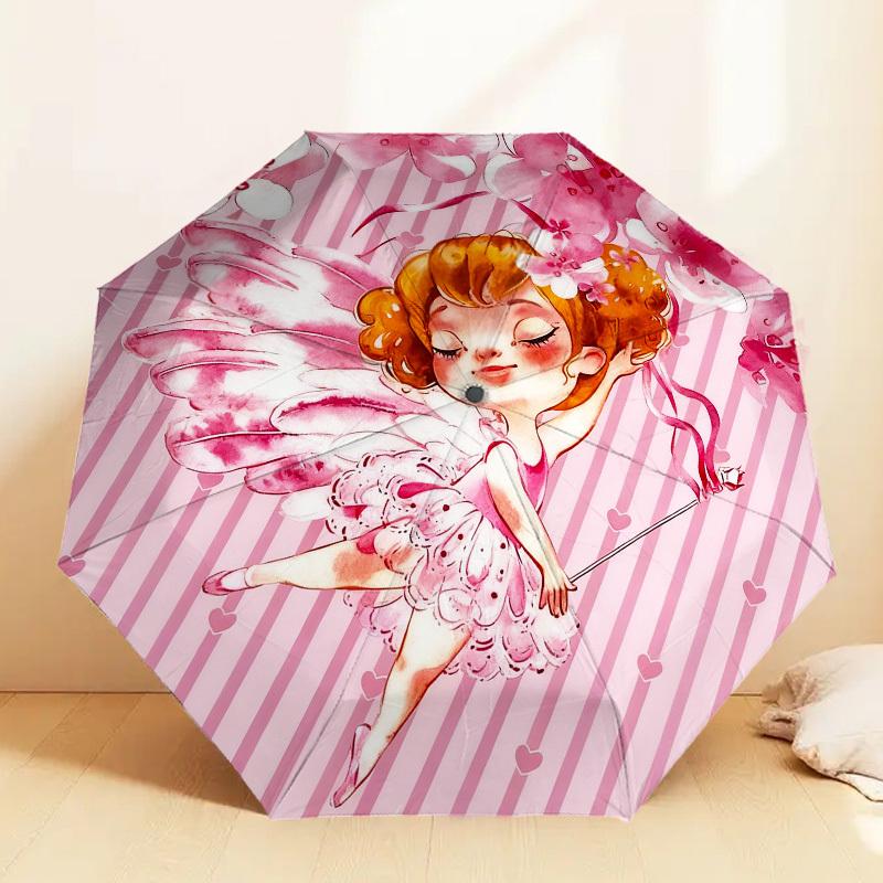 1pc fairy flower Automatic Folding Umbrella, Heavy Duty 8 Rib Iron Frame,  Suitable for Travel, Daily Use, Birthday, Decor Gift m0104034