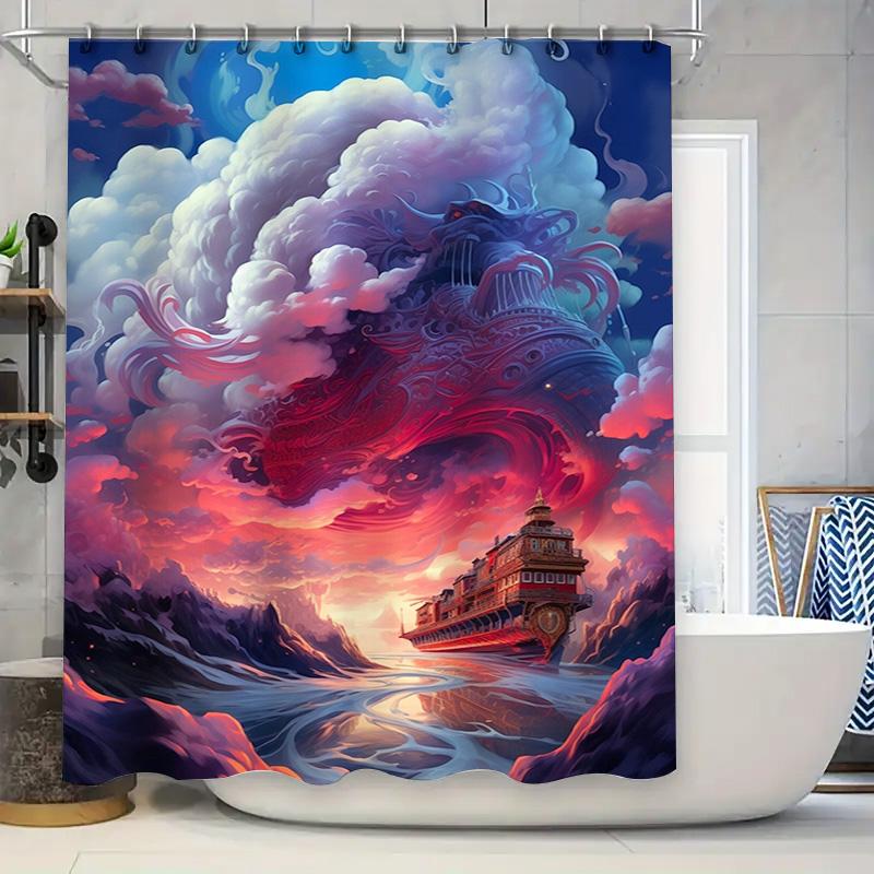 

Fantasy Ship Shower Curtain Multicolored Clouds Waves Bathroom Decor for Home Decoration Size72x96 inches (183cm x 244cm) 90x180cm