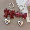 Circle Clip Red Bow Keychain Silver Heart Purse Accessory Love Bag Charm  Daily Use
