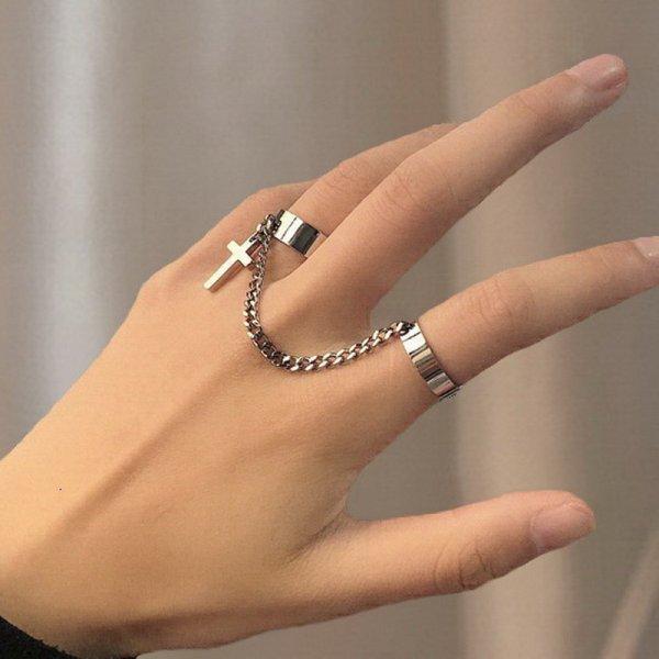 Silver Color Vintage Layered Women's Open Rings Adjustable Large Chains Irregular Finger Rings For Women Men Party Jewelry Gift