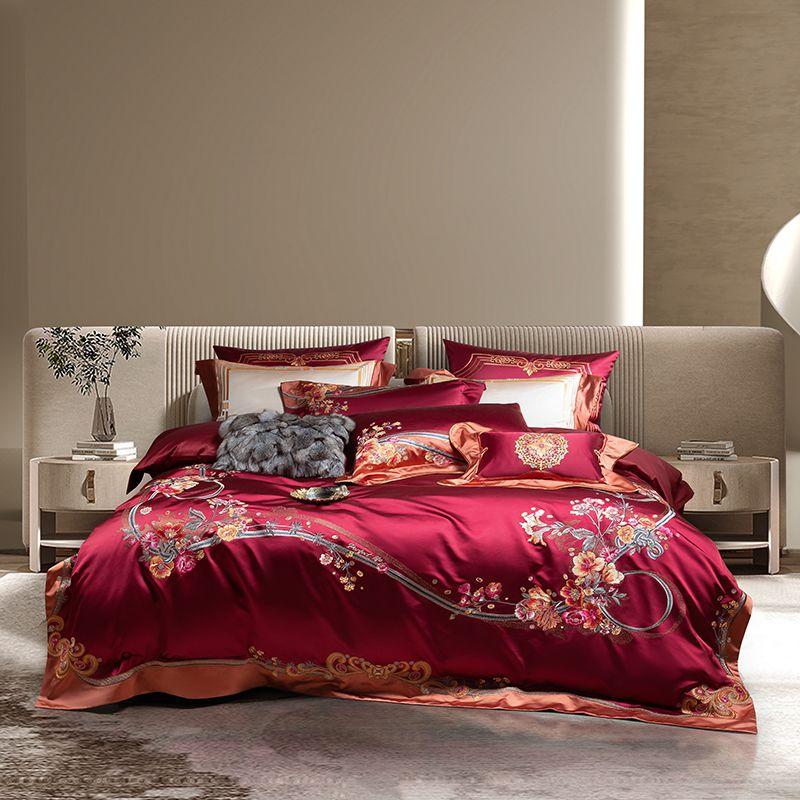 Svetanya Embroidery Bedding Set Wedding Red Cotton Queen King Size Linens (thin Thick Sheet Pillowcase Duvet Cover) Underwear