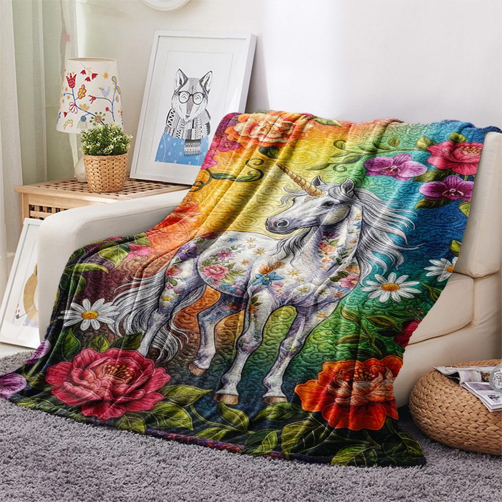 1PC Rainbow Unicorn Art Print FlAannel Blanket, High quality Comfortable for All Seasons, Home Decor, Warmth and Comfort