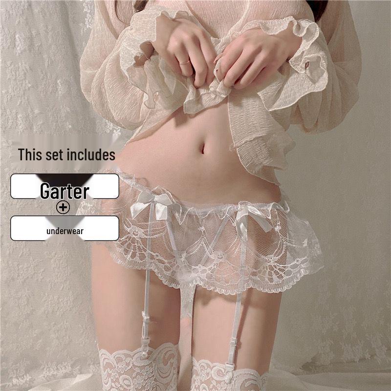 Lace Suspender Stockings and Thong Set - Sexy Embroidered Sheer Lingerie