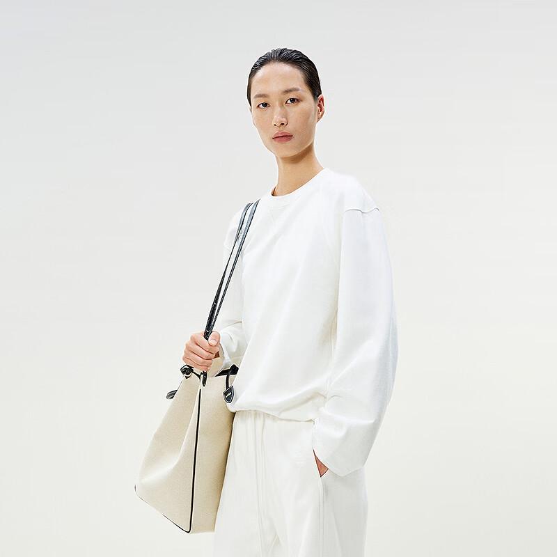 LESS 2025 Spring Cotton Round Neck Pullover Sweatshirt