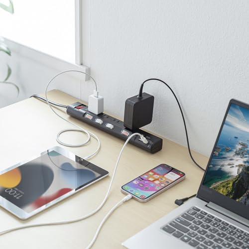 SANWA SUPPLY Power-Saving Strip (2P, 4 Outlets, 2m, Black) TAP-B107UC-2BK