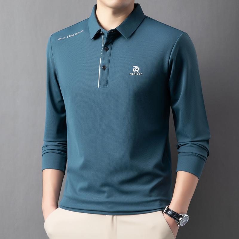 New Lapel Men's Polo Shirt Casual Long-sleeved T-shirt Autumn Young Seamless Bottoming Shirt Solid Color Dad Dress.