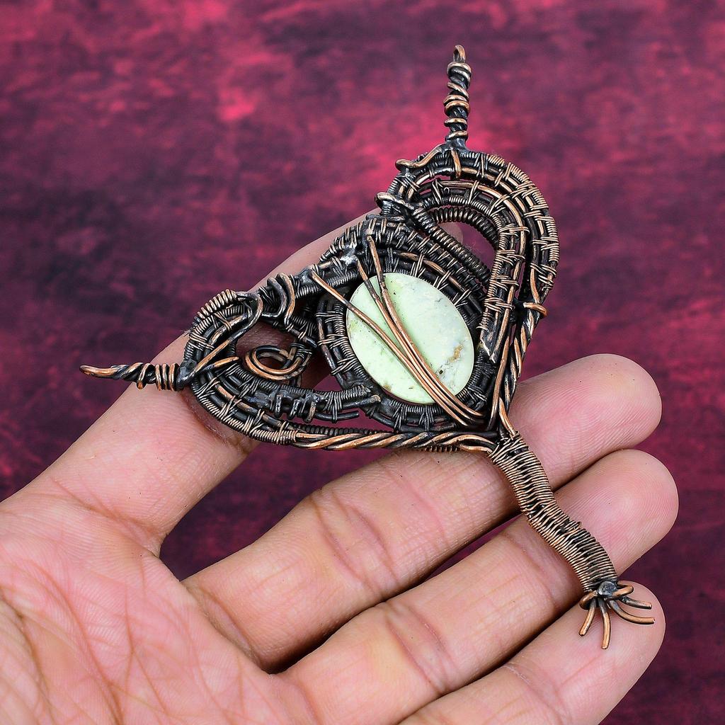 Lemon Chrysoprase Pendant Gemstone Pendant Copper Wire Wrapped Handmade Jewelry
