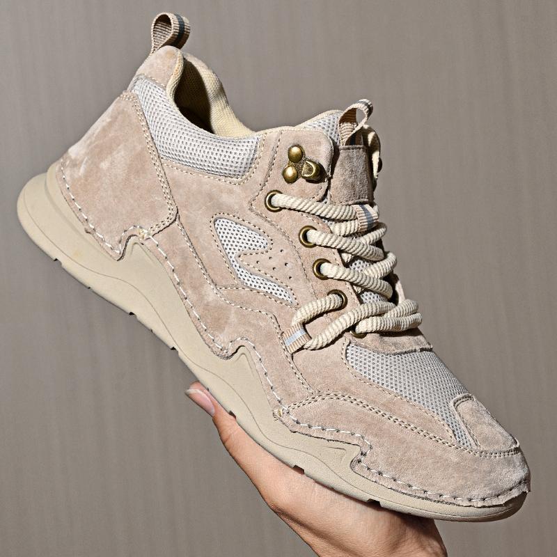 Fashion New Man Sneakers Stylish Hiking Shoes Solid Color Trainers Comfortable Treking Footwear Non-slip Mens Suede Leather Hiking Shoes