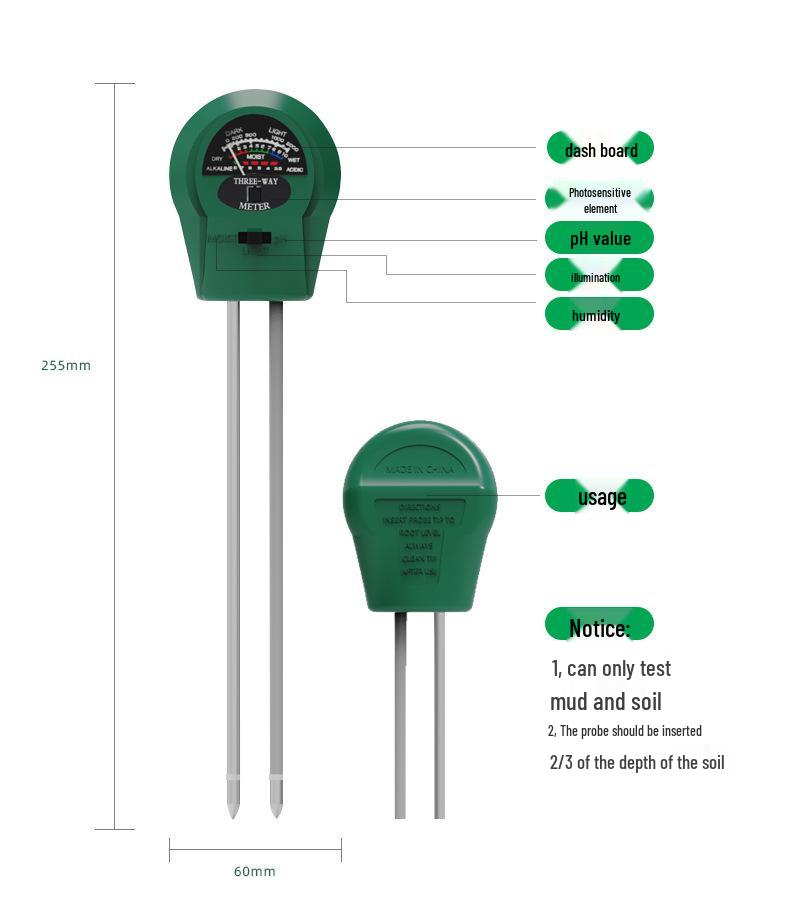 3-in-1 Cross-border Soil Tester: Moisture, pH, and Light Meter with Pointer Display