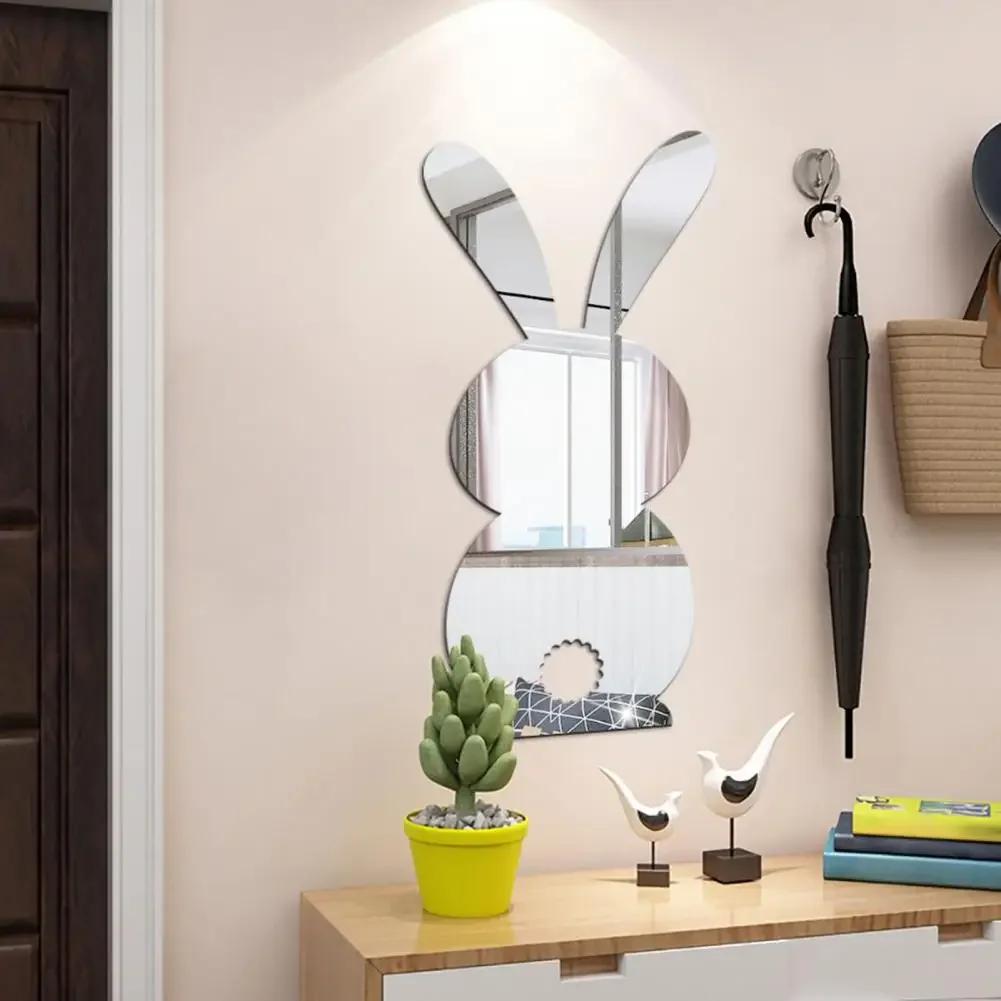 Atraktivní Umělecké DIY Zrcadlo Králičí TvarObkladové Samolepky pro Mateřskou Školu DIY Zrcadlové Obkladové Samolepky Domácí Dekorace Samolepka na Zeď Koupelna