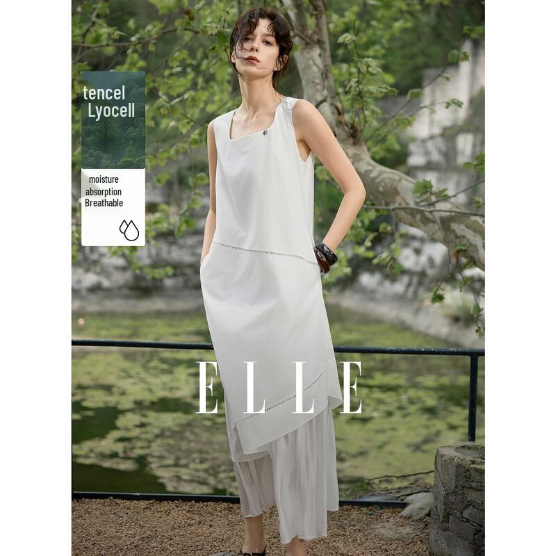 ELLE Faux Two-Piece Tencel Blend Sleeveless A-Line Dress S белый