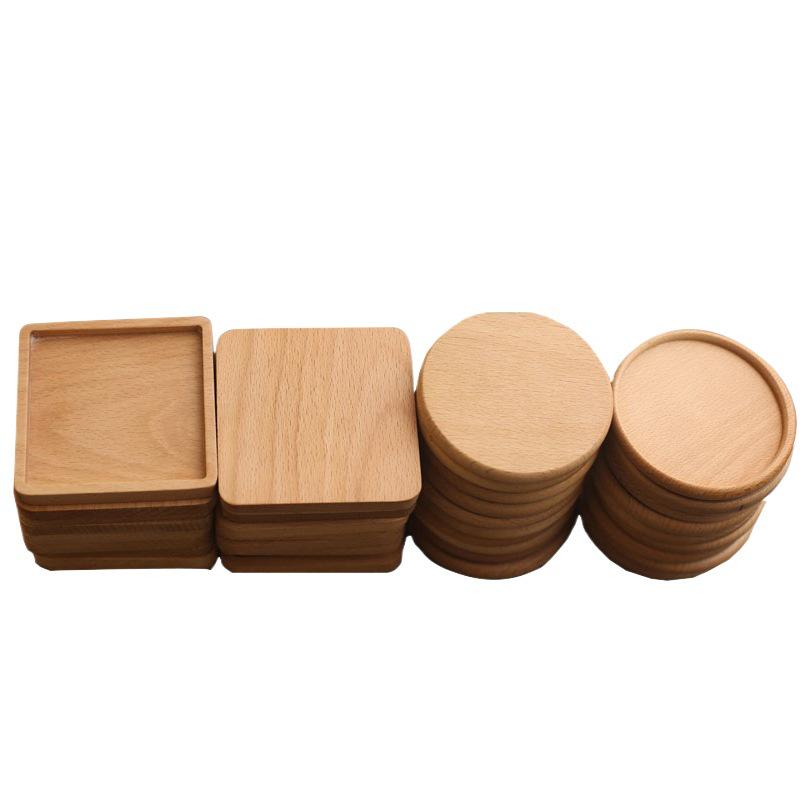 Beech Wood Heat Insulation Coaster: Creative Square, Round, or Engraved Solid Wood Tea/Coffee Coaster.