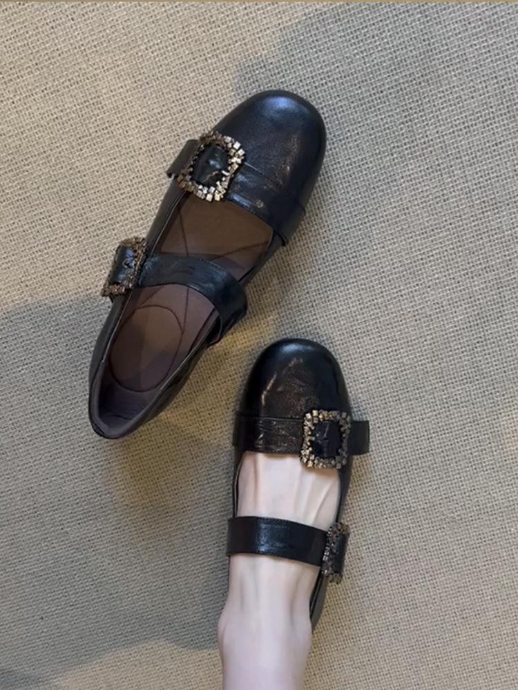

Fashion Women Shoes 2025 Spring Autumn New Vintage Soft Sole Buckle Strap Mary Jane Shoes Fashion Comfort Metal Decoration Ballet Shoes 35