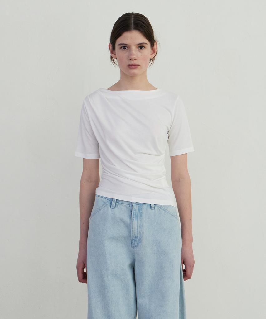 NOTIA Unbalance Drape Half T-Shirt - Ivory