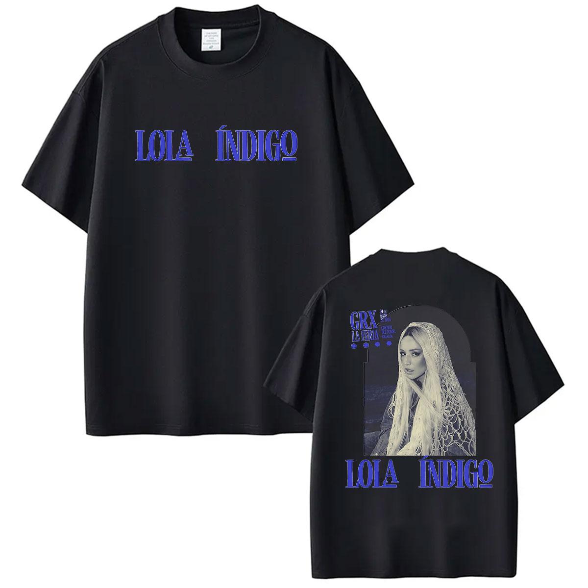 Певец Lola Indigo GRX Tour Графическая Футболка Мужская Женская Винтажная Свободная Хлопковая Y2K Футболки Харадзюку Топ S