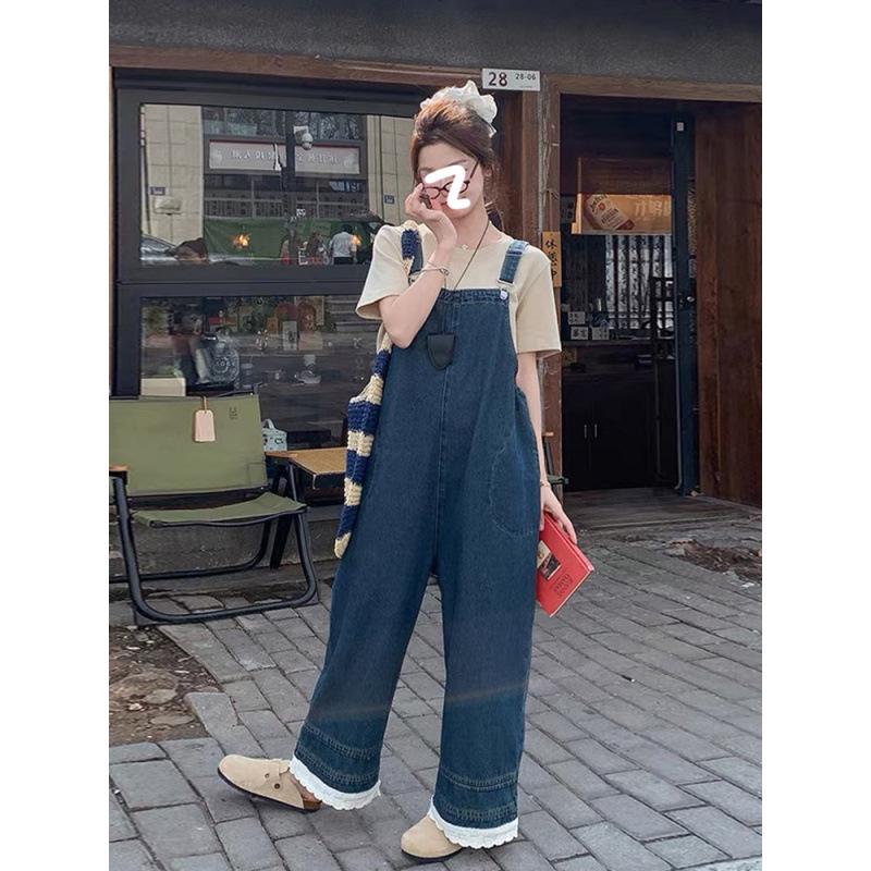 2025 Autumn Retro Blue Slimming Maternity Denim Overalls - Loose Fit 2XL джинсовый синий
