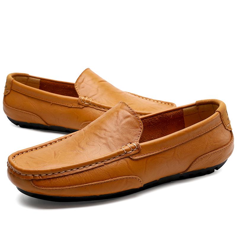 Men s Summer Leather Loafers - Large Size, Slip-On Flats, Casual & Comfortable Shoes Size 38